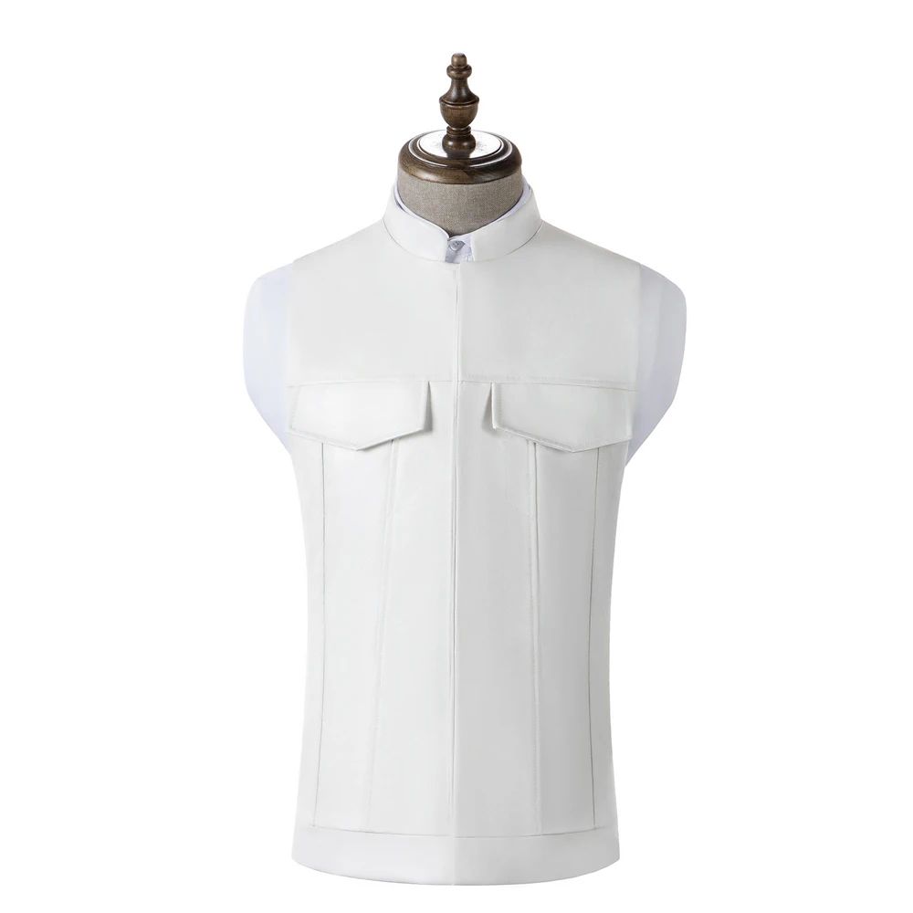 

Men Vest Leather Design Vest Retro Stand Lapel Men Vest Suit Wedding Groom Vintage Banquet Gilet