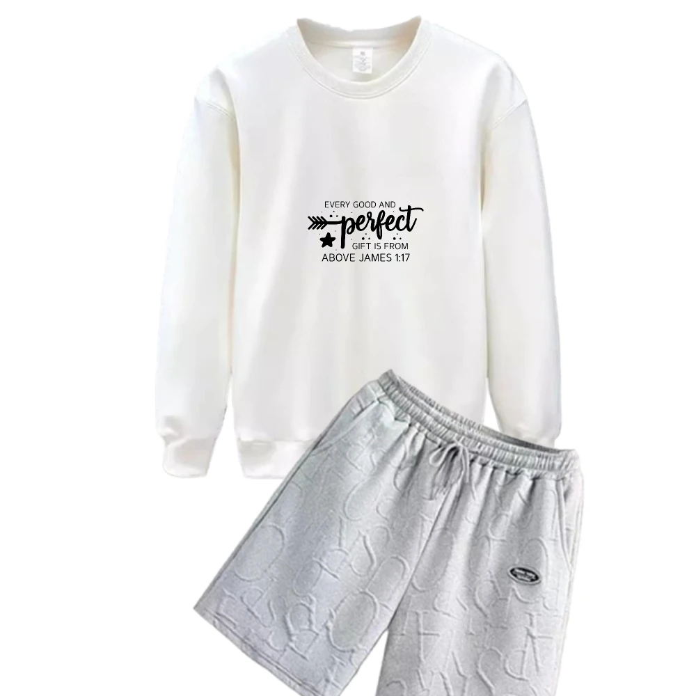 

2025 Men's Autumn And Winter Creative arrow prints Sports T-shirts+shorts suits Casual Long Sleeve T-Shirt Set for Comfortable
