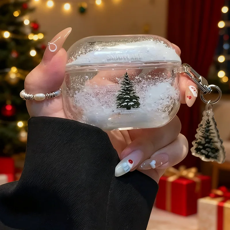 

Christmas Case For AirPods 4 3 2 1 AirPods pro 3 pro 2 transparent PC Cartoon Covers exquisite soft Shockproof Headphone Cases