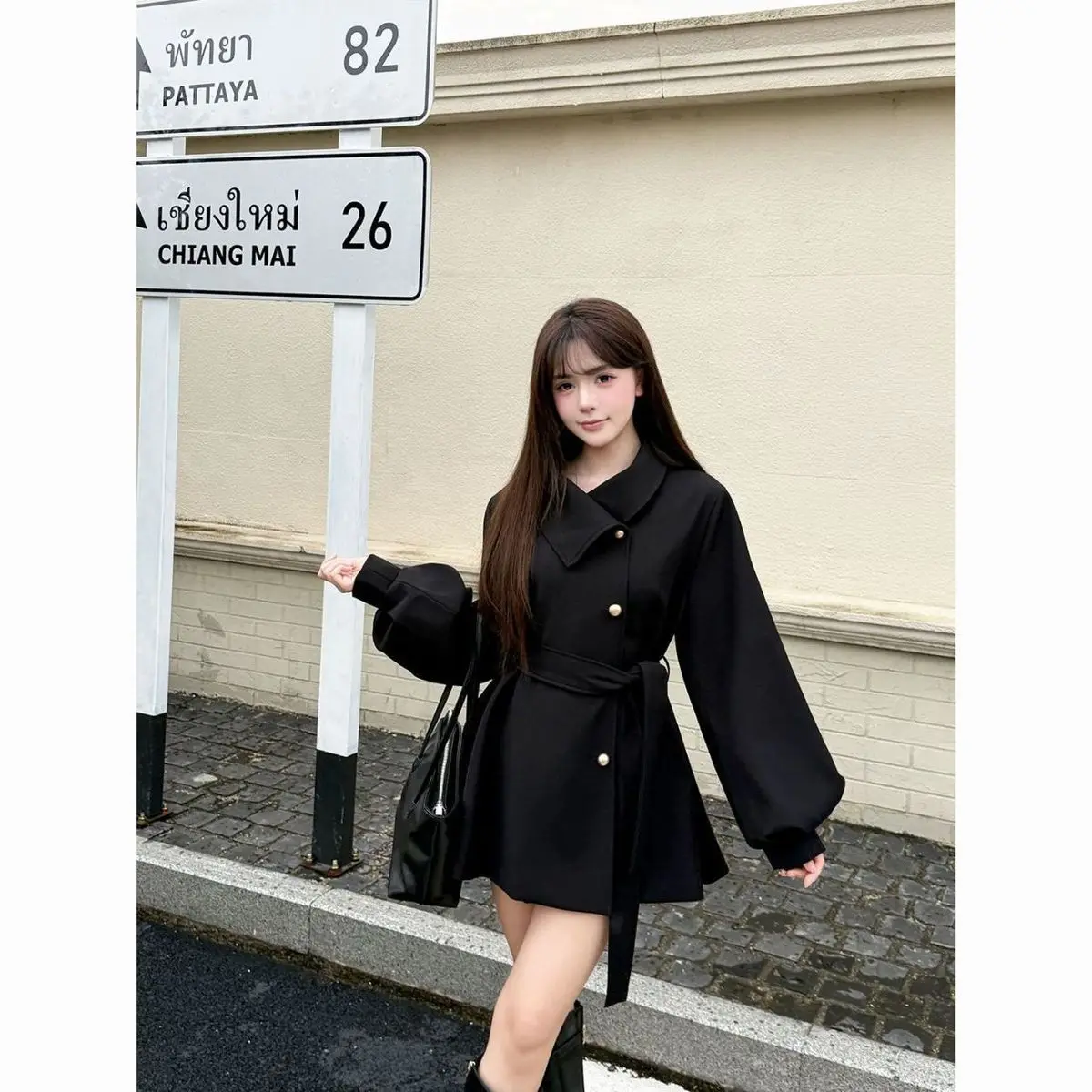 Double-Sided Woolen Coat Women's Stylish Short Waist-Cinching Belted Outerwear Cleanfit Thickened Autumn Winter Jacket