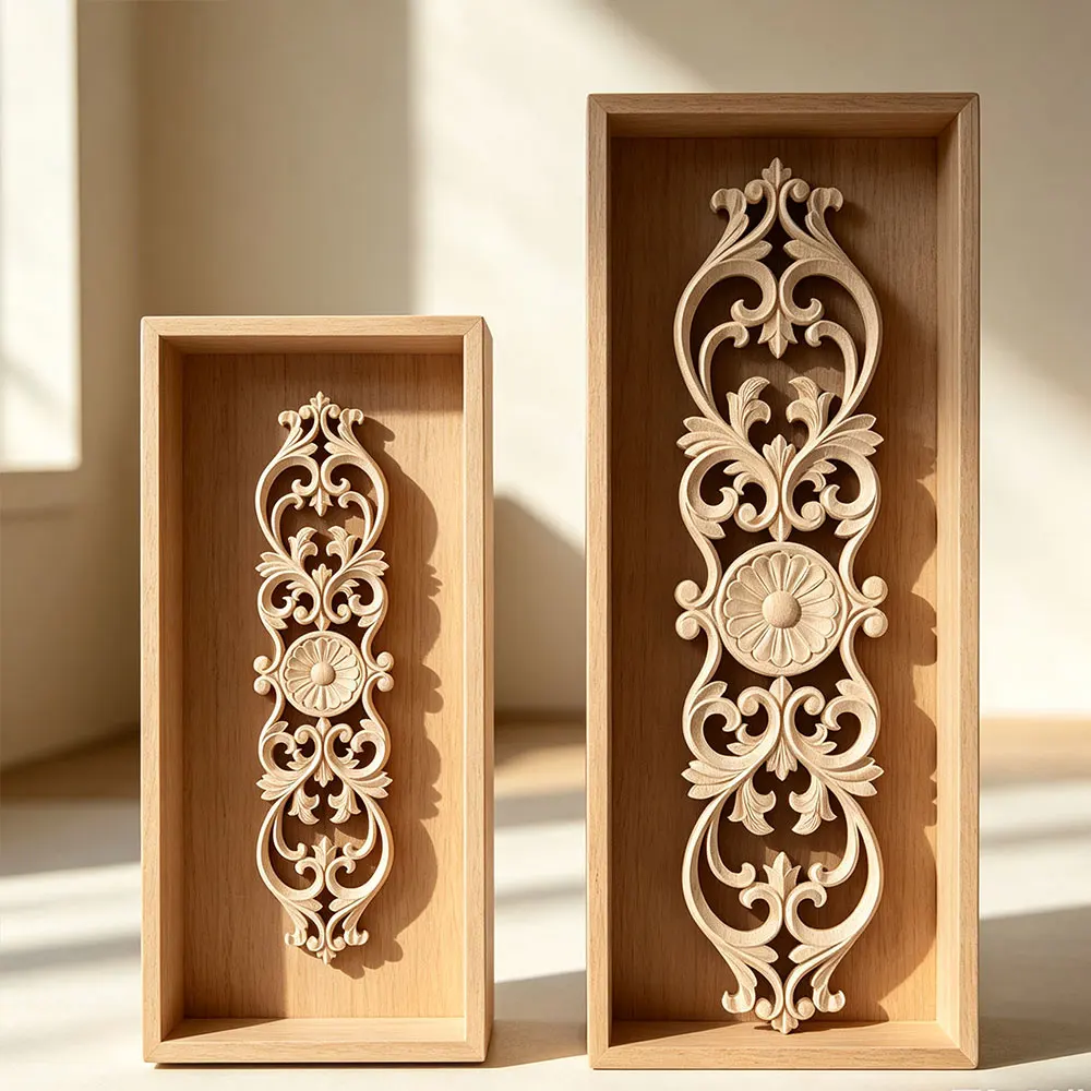 5/10PCS Flower Wood Carving Natural Wood Appliques for Furniture Cabinet Unpainted Wooden Mouldings Decal Decorative Figurines