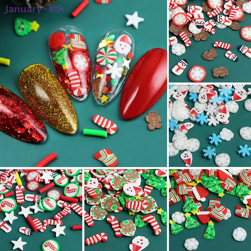 10G Mix Christmas Decoration Nail Art Charms Polymer Soft Clay Slice Manicure Kawaii New Year Accessories