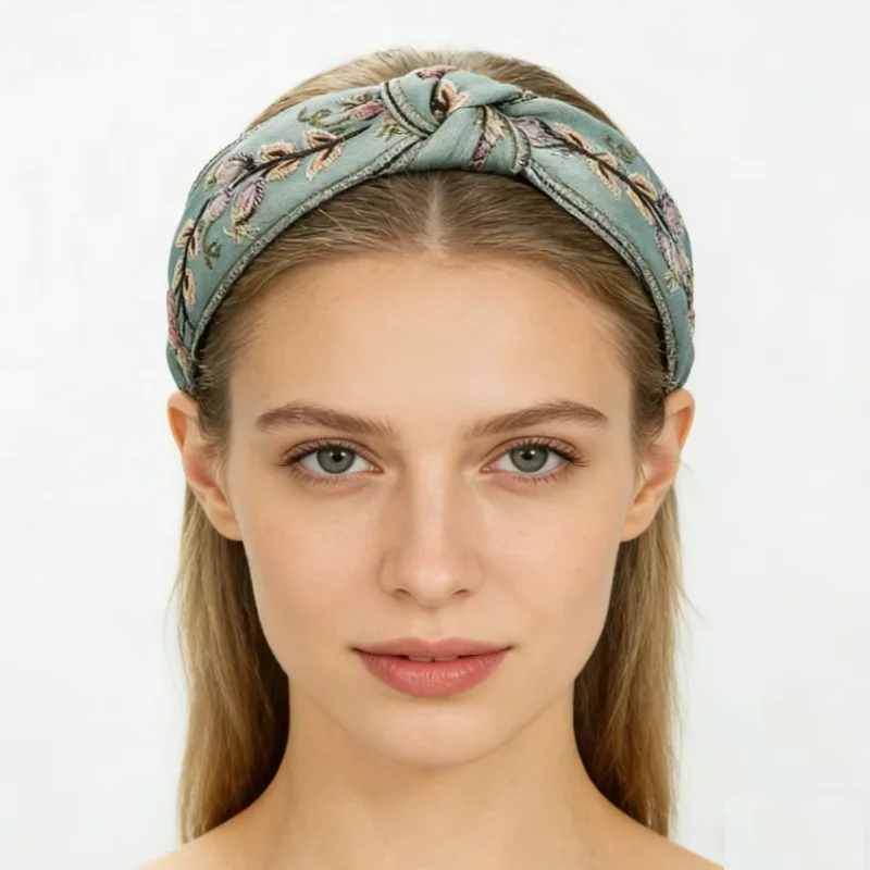 

New National Embroidery Knotted Fabric Headband Women Pressed Hair Hoop Hair Accessories Daily Decorative Hairband