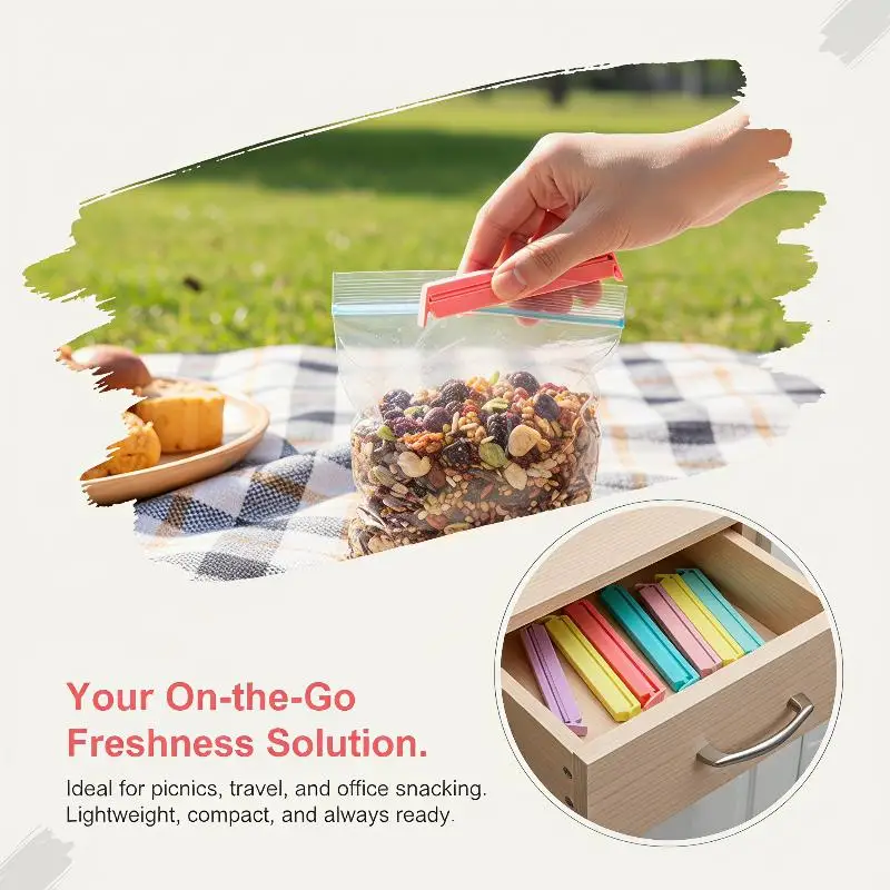 12Pcs Bag Sealing Clips BPA Free Leakproof Portable Food Saver Clamps for Home Kitchen Picnic Snack Storage