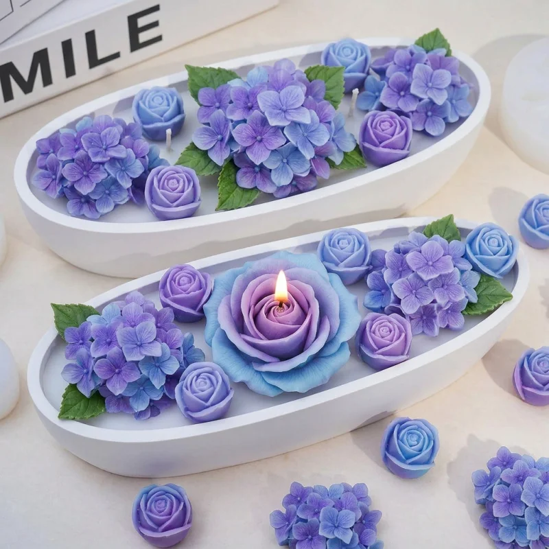 Two-piece flower silicone mold，Used for making flowers，Features a three-dimensional design，Including hydrangeas and roses。These view 5