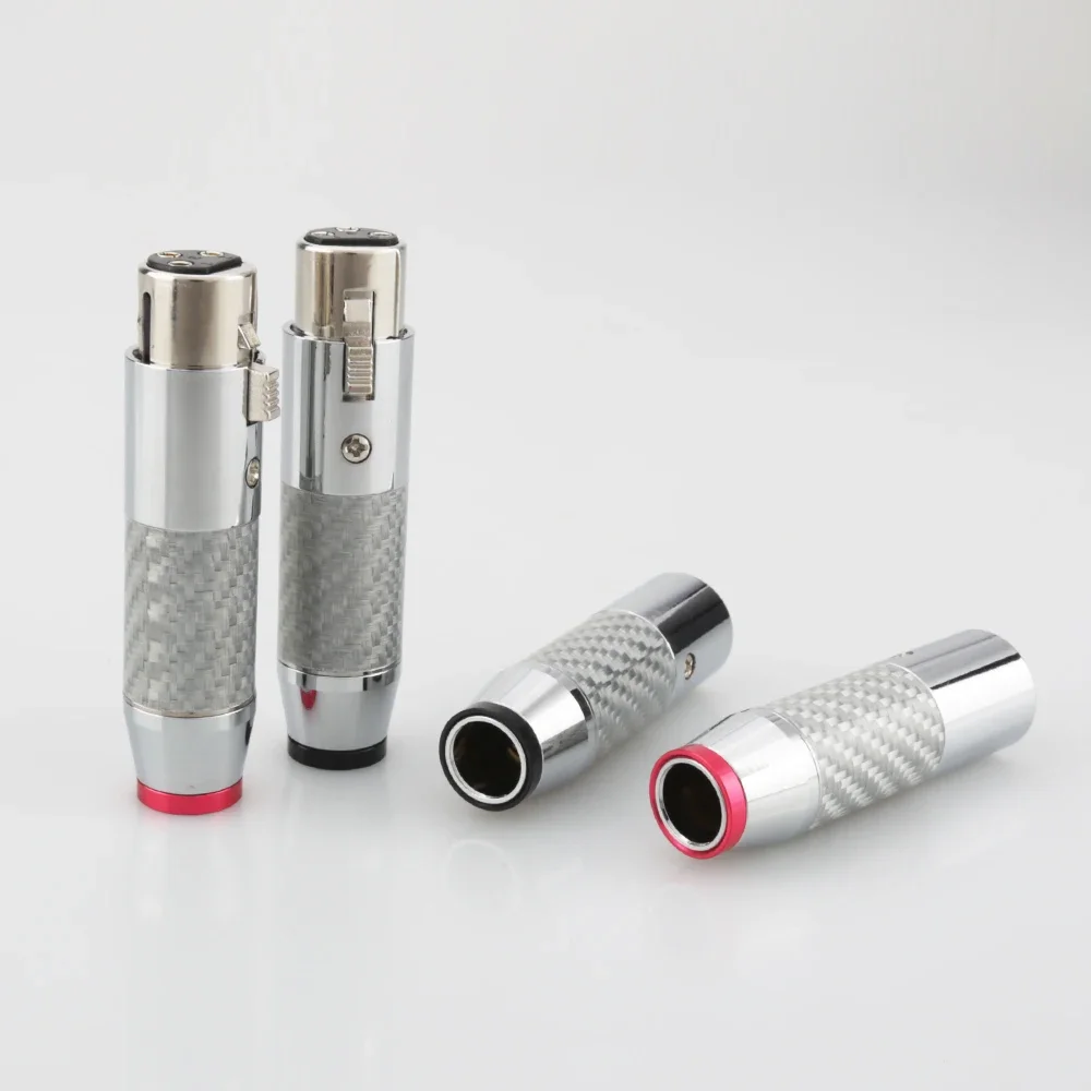 คุณภาพสูง HiFi Audio 3Pin ชาย & หญิงสีดําสีแดงคาร์บอนไฟเบอร์ XLR สายปลั๊ก XLR Connector