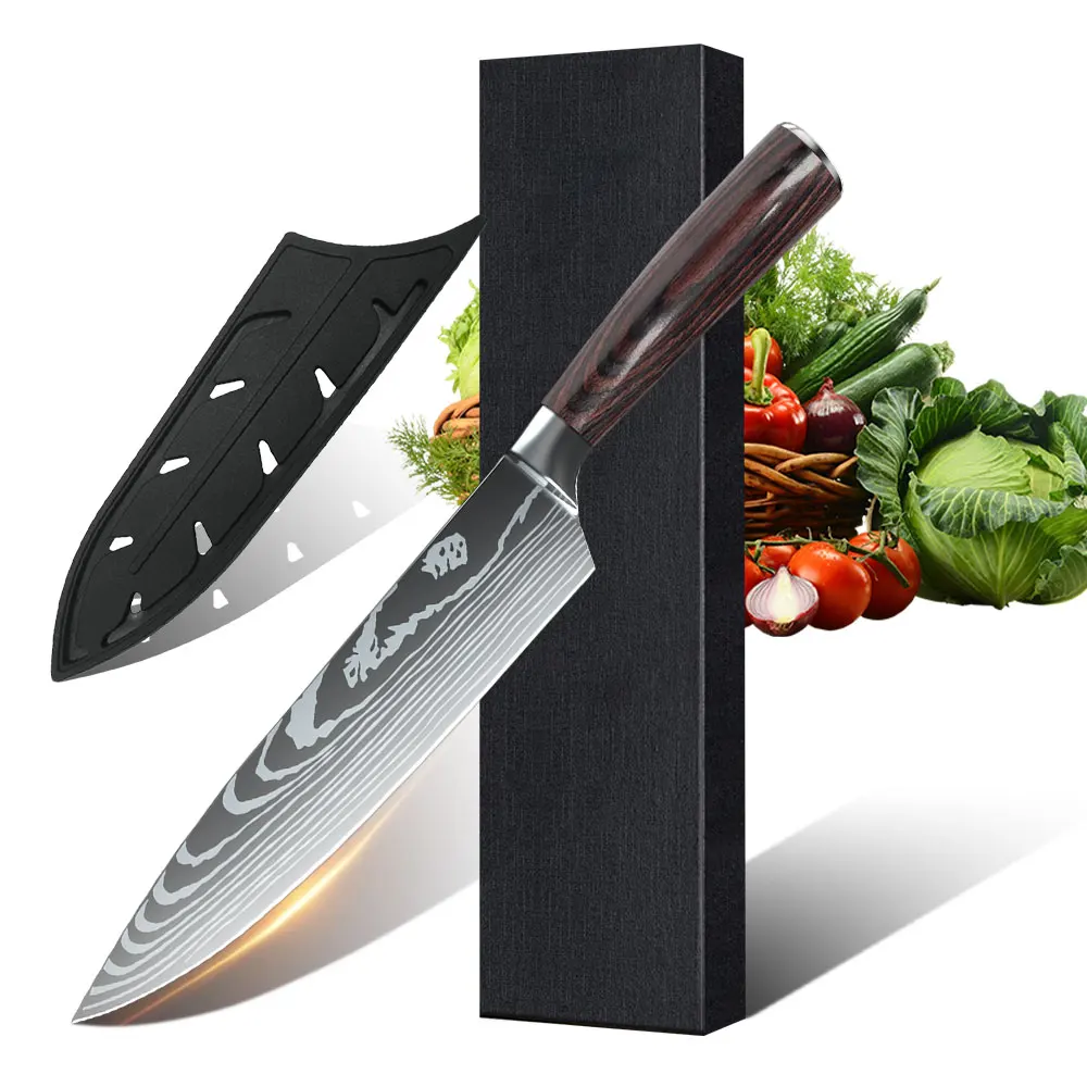 10 Styles Gift Box Kitchen Knife with Cover 7CR17 Stainless Steel Ultra-Sharp Santoku Knife Cleaver Slicing Utility Fruit Knife
