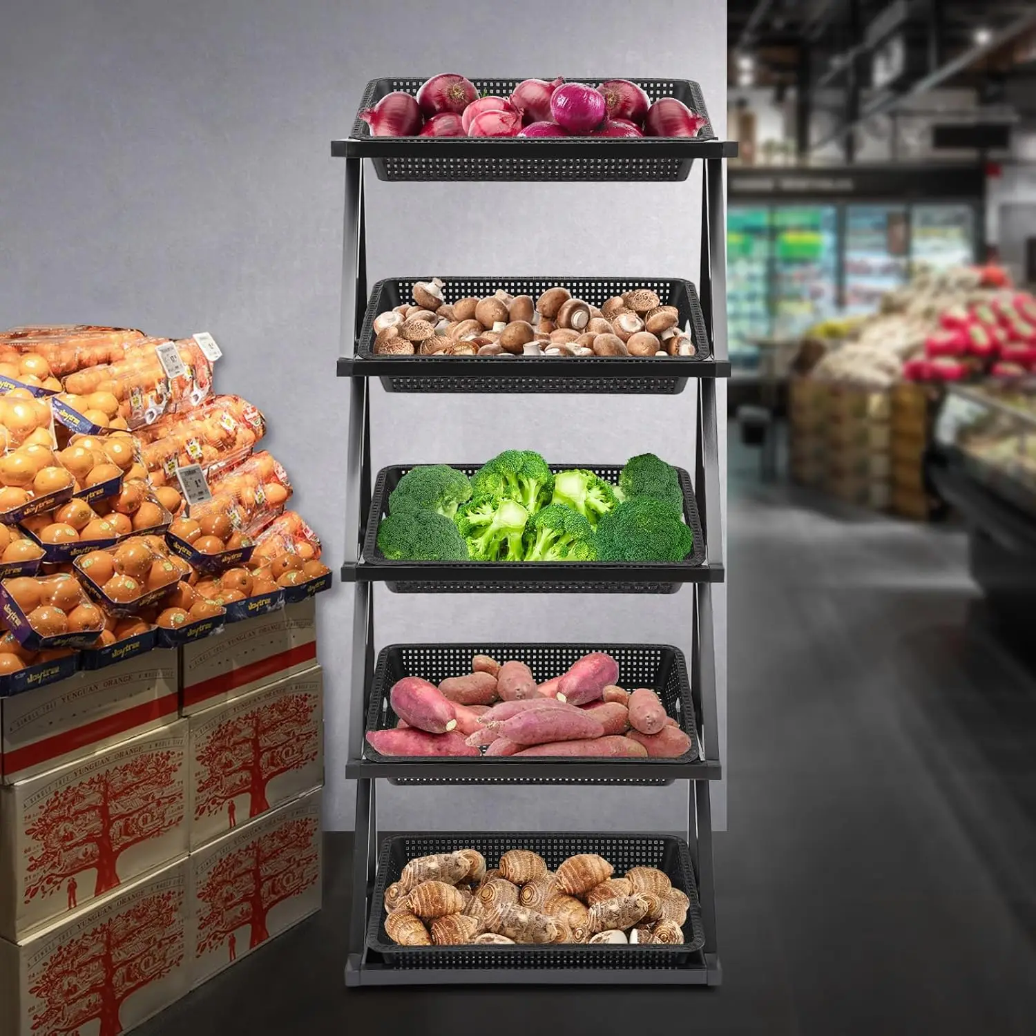 5 Tier Utility Storage Shelves Market Shelf Fruit Vegetable Rack Multi-Functional Counter Snack And Chip Holder For Kitchen