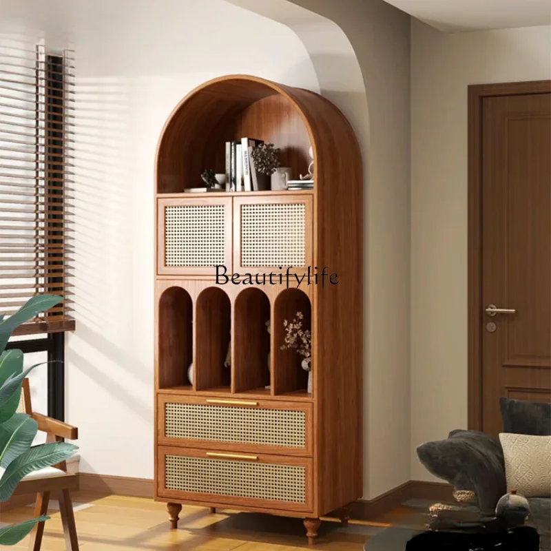 Arched storage solid wood bookcase against the wall integrated French storage sundries locker