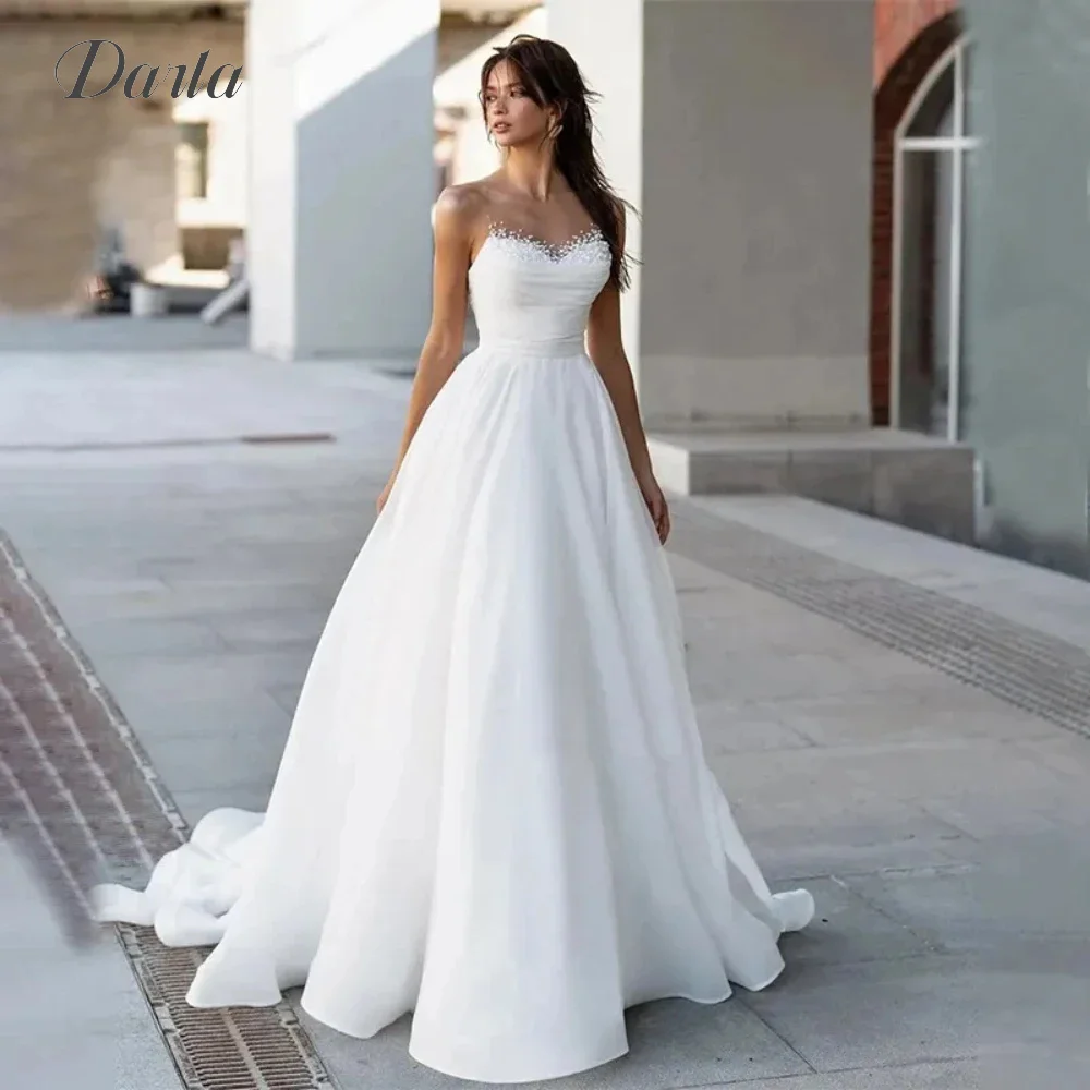 

Darla Elegant Sweetheart Neckline Boho Wedding Dress 2024 Sleeveless A Line Bride Gown Floor Length Sweep Train Vestido De Noiva