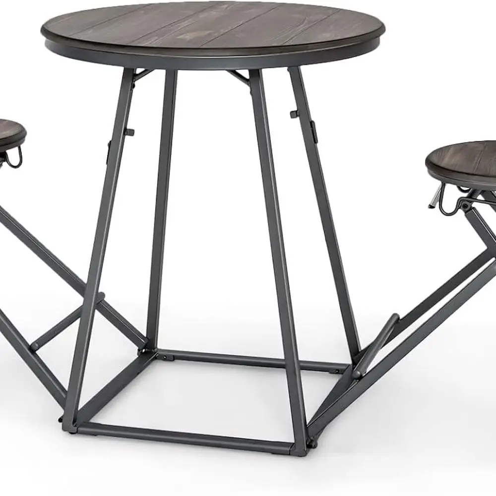 

Набор из 3 столов и табуретов для паба, круглый стол-бистро с 2 складными стульями, тяжелый стальной каркас, современный обеденный набор для дома, Resta