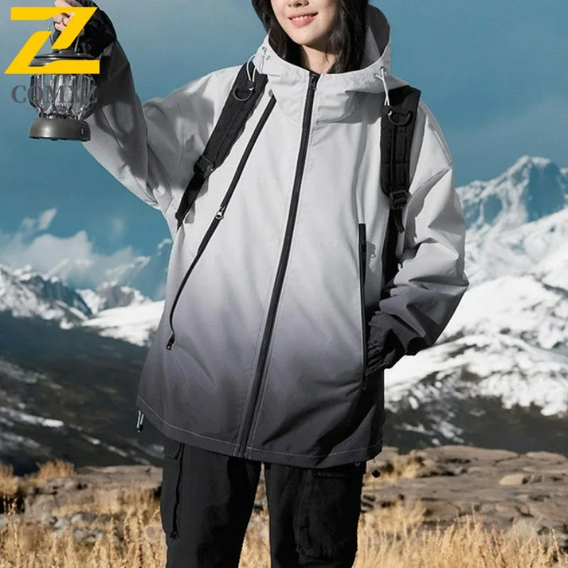 

COMXZ 2025 Мужская куртка с капюшоном и градиентом, весна-осень, модная повседневная ветровка, молодежная свободная посадка, стильная универсальная верхняя одежда