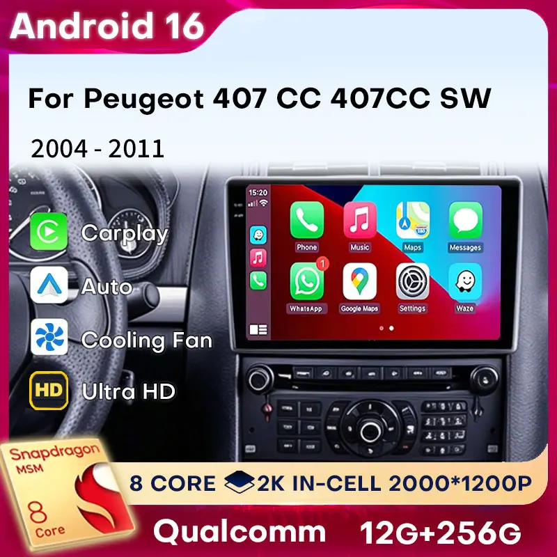 Android 16 Carplay Car Radio Multimedia For Peugeot 407 CC 407CC SW 2004-2011 navigation video DVD Autoradio Stereo BT Head Unit