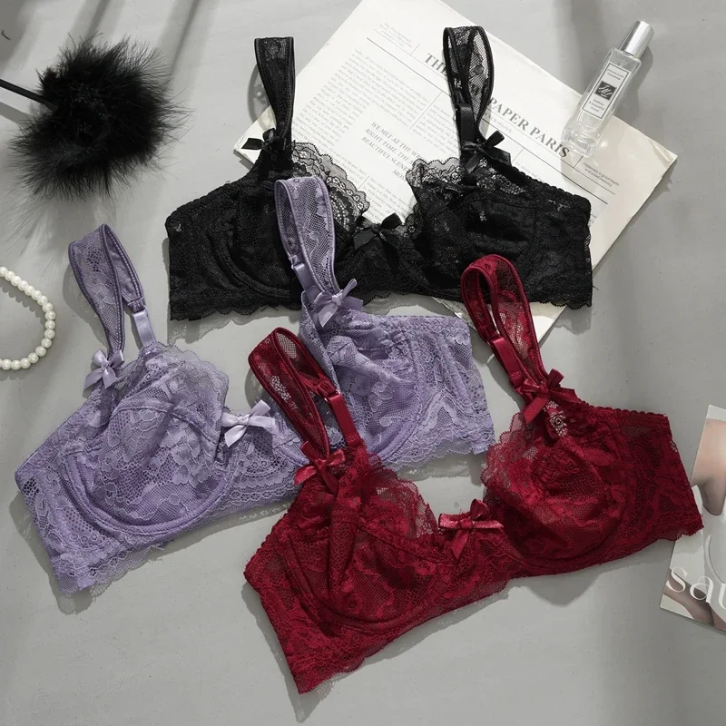 Sujetadores románticos franceses de media Copa para mujer, Top Sexy de encaje con escote en V profundo, ropa interior Bralette fina con cierre cómodo y transpirable