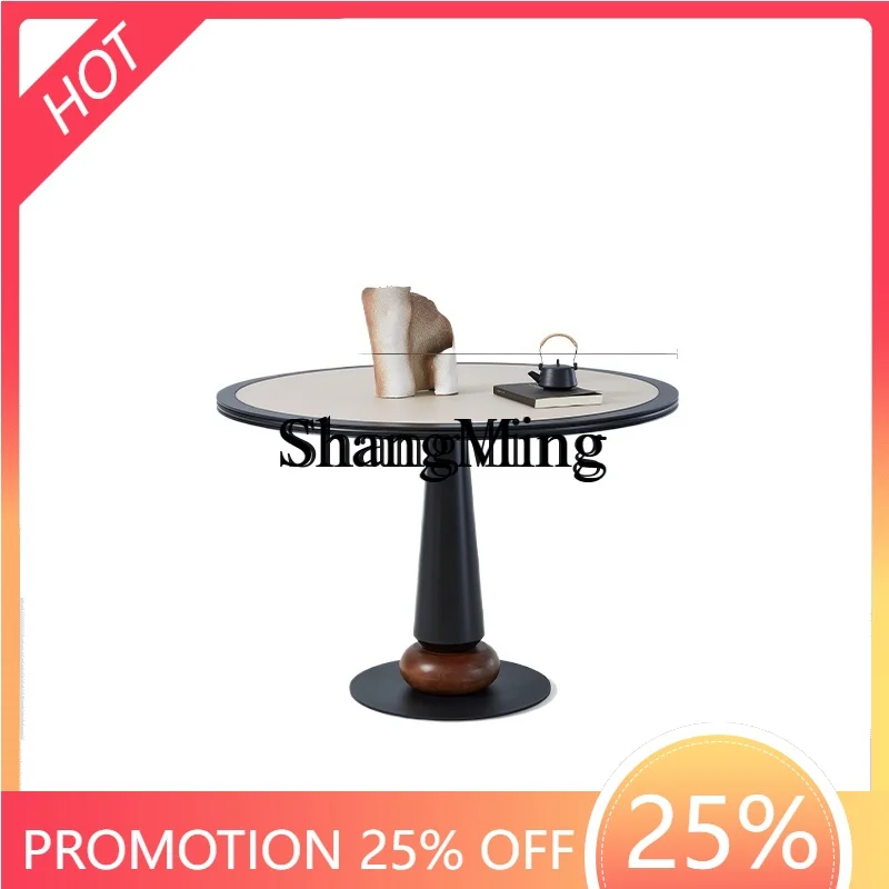 

ZYY retro round pure white rock slab dining table the ancient style minimalist household modern simple round table