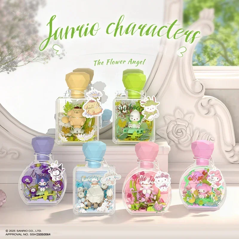 

Sanrio Perfume Bottle Blind Box Building Blocks Hellokitty Kuromi Pochacco Model Bricks With Light ornaments Kids DIY Toys Gifts
