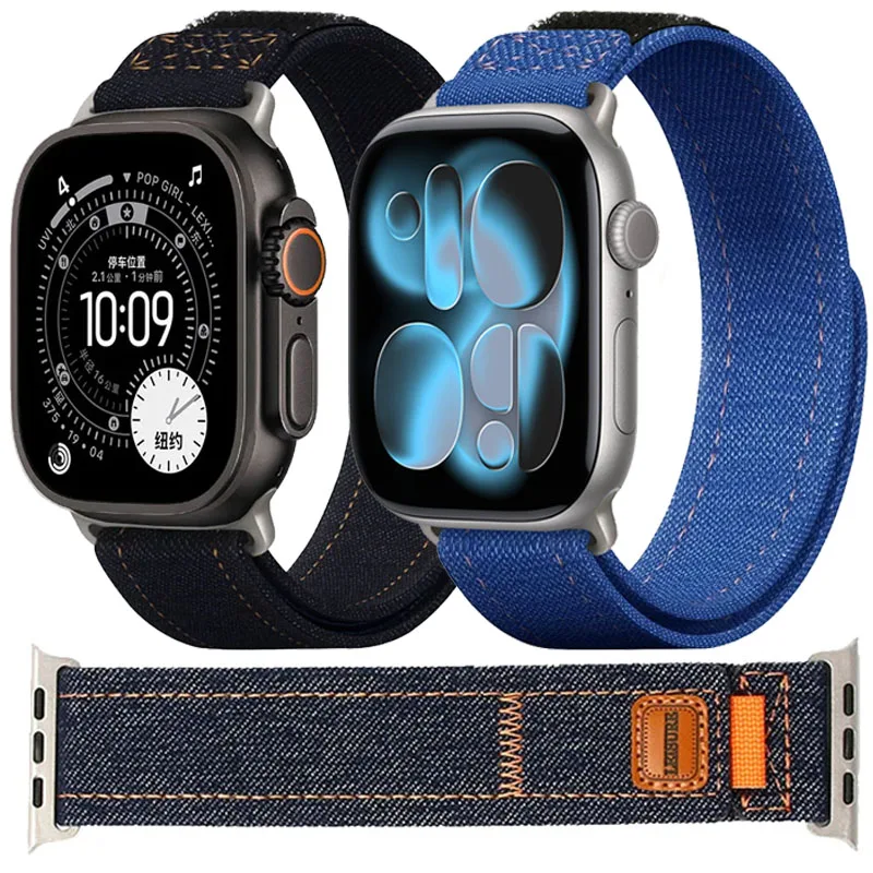 Denim geflochtenes Nylonarmband für Apple Watch Ultra 3-2-1 49 mm 11, 10, 46/42 mm, bequemes Band für iWatch 9 8 7 6 5 SE3 45/44/41/40 mm