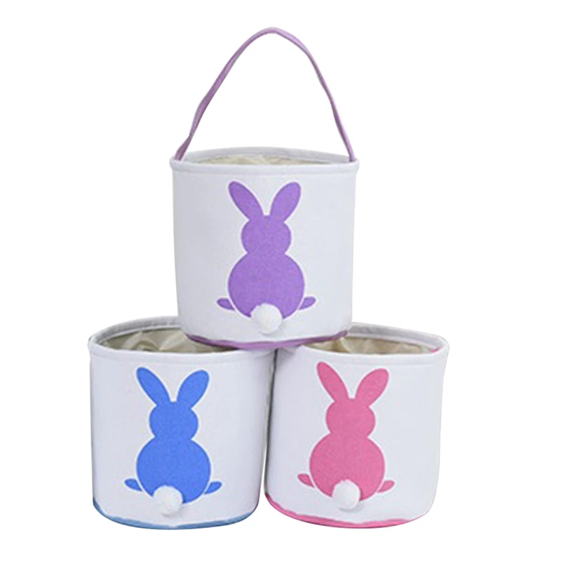 Easter Bunny Baskets Set For Kids, 4 Pack Canvas Easter Eggs Hunt Bag Set Kit Rabbit Gifts Toys Bucket Tote