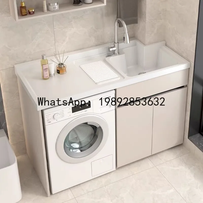 YFY Washing Machine Cabinet Balcony Washstand with Washboard Quartz Stone Integrated Basin Washstand Floor-standing Bathroom