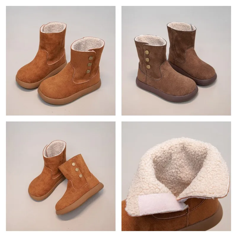 

Детские зимние сапоги для детей от 3 до 18 лет, коричневые утолщенные хлопковые туфли с подкладкой для мальчиков и девочек, коричневые мягкие нескользящие детские сапоги до середины икры