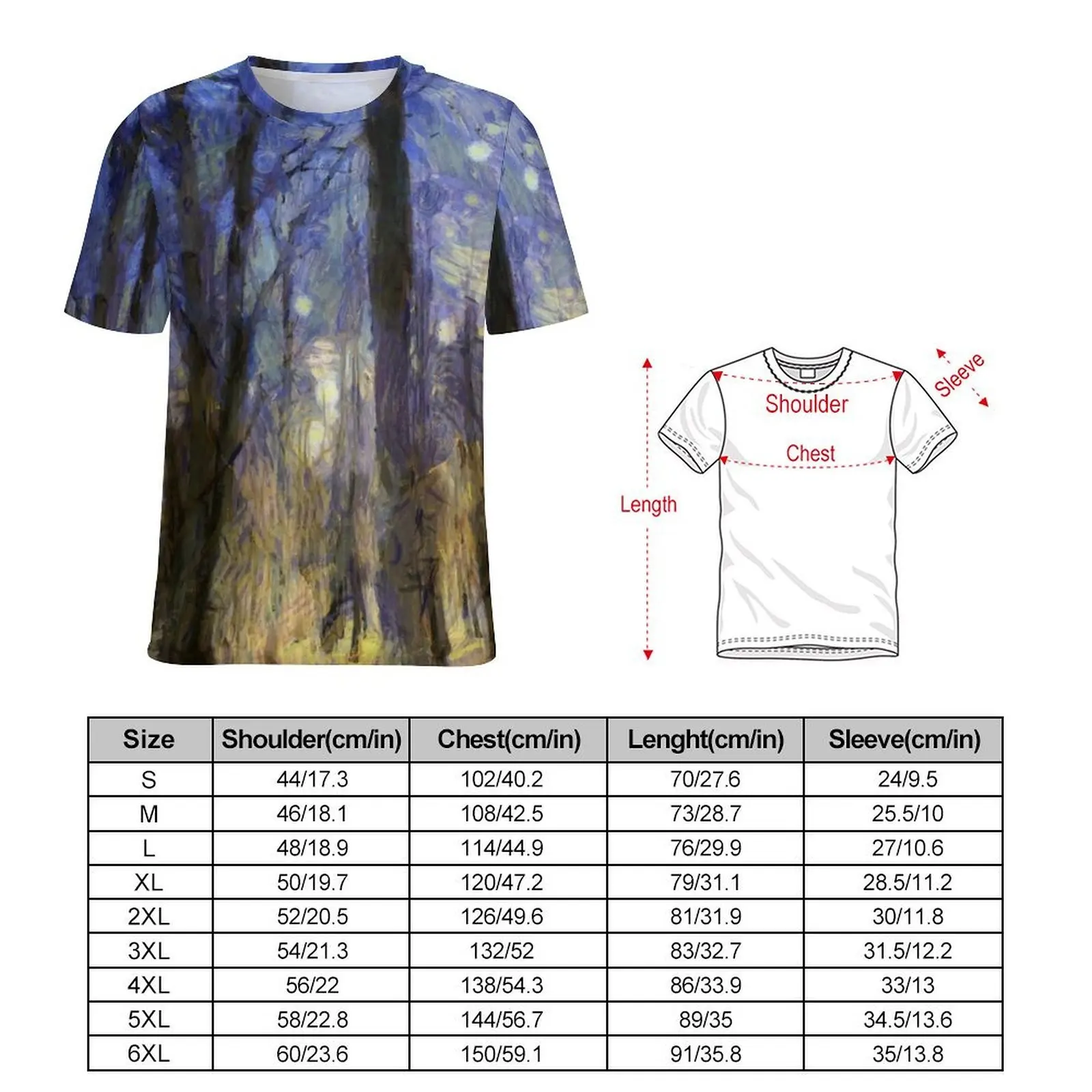 Man Sunset Forest Print T-Shirt Van Gogh Vintage T Shirts Short-Sleeved Design Tshirt Hot Summer Casual Oversized Tees