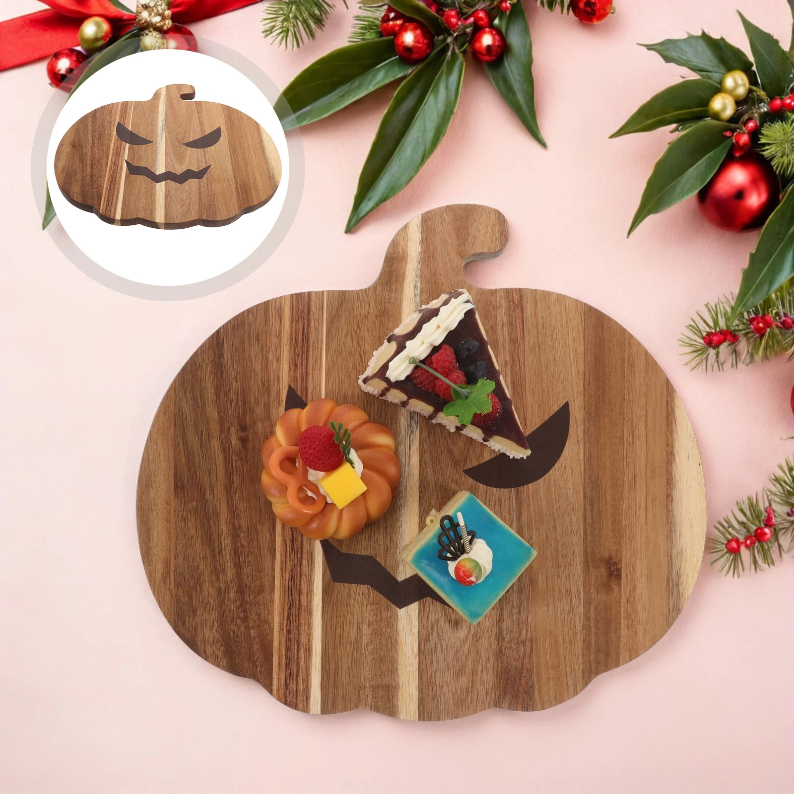

Wooden Halloween Pumpkin Serving Tray Hand Carved Handle Rustic Cheese Board Snack Platter Fall Harvest Thanksgiving Decor