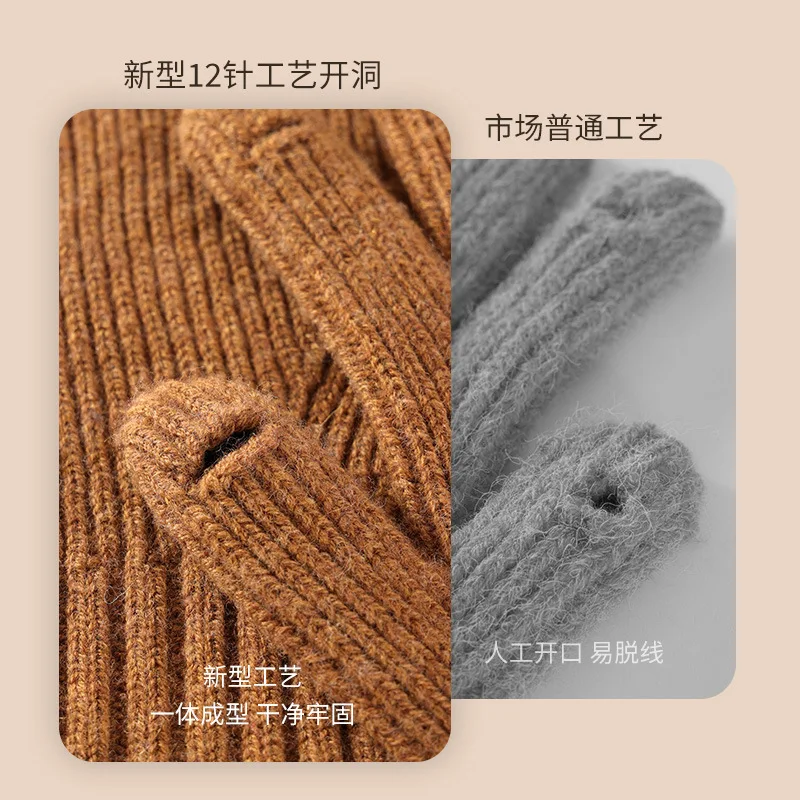 Women's wool gloves winter extended wrist winter cold dew finger touch screen knitted wool gloves to keep warm