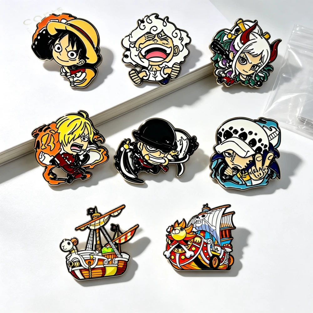 8pcs Cartoon Pirates Character Metal Brooches, Decorative Pin Badges for Jacket Backpack Hat Accessory Collectibles