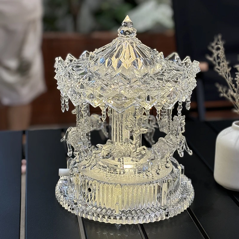 Acrylic Crafts,Luxury Carousel Ornament,Transparent Crystal Sculpture,Home Artwork Decor,Office Desktop Decoration,Nordic Gifts