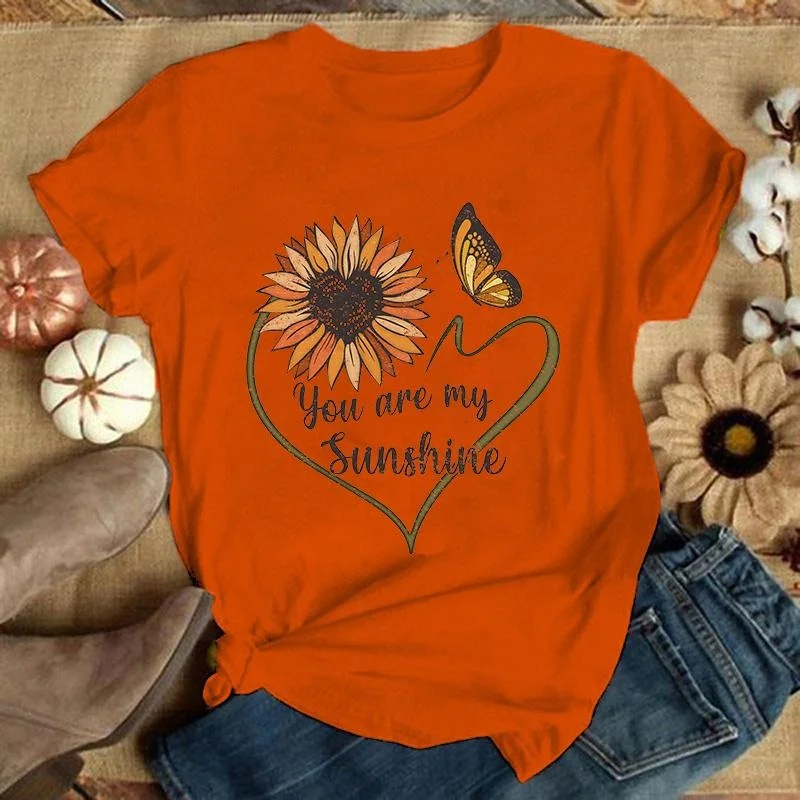 Cute You Are My Sunshine Sunflower Print T-shirt per donna Summer Lovely manica corta T-shirt Casual Funny Ladies girocollo T