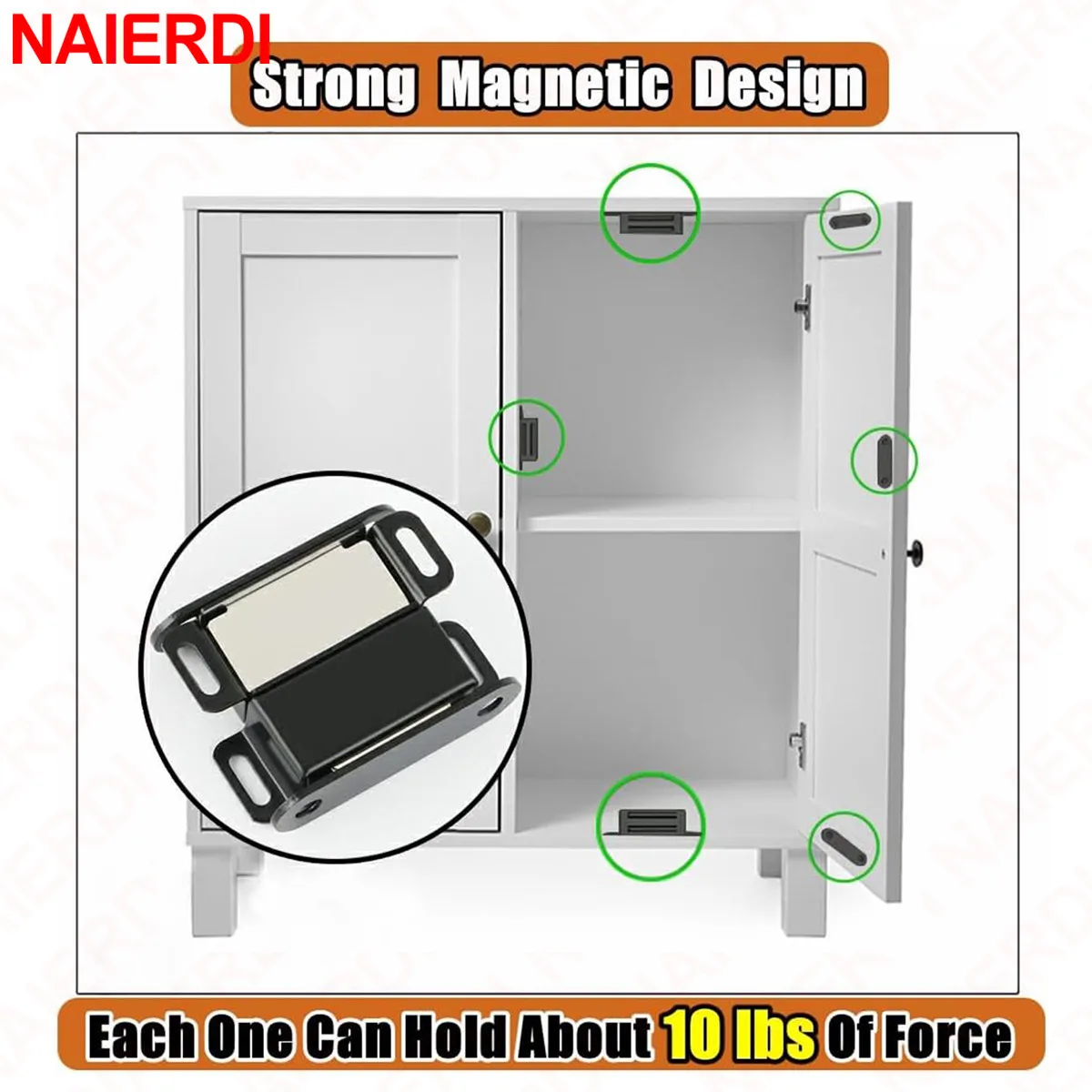 NAIERDI 4PCS Black Door Catch,Cabinet Magnetic Catch,Stainless Steel Closet Doors Catches Door Latches Wardrobe Door Hardware