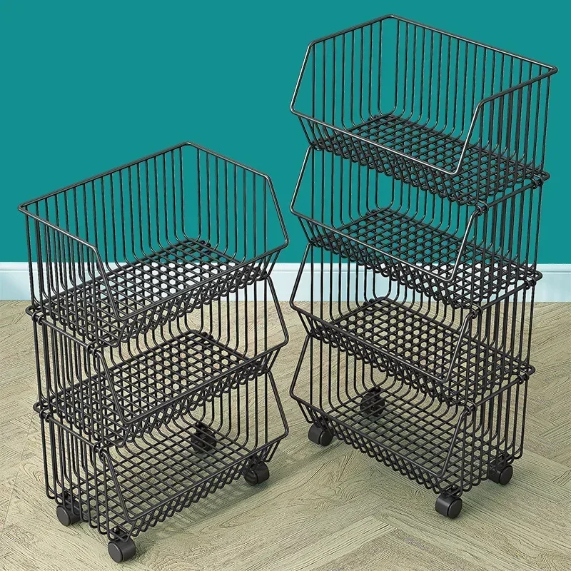 Kitchen Storage Rack, Floor To Floor, Multi-layer Household Movable Cart, Fruit and Vegetable Basket, Snack Toy