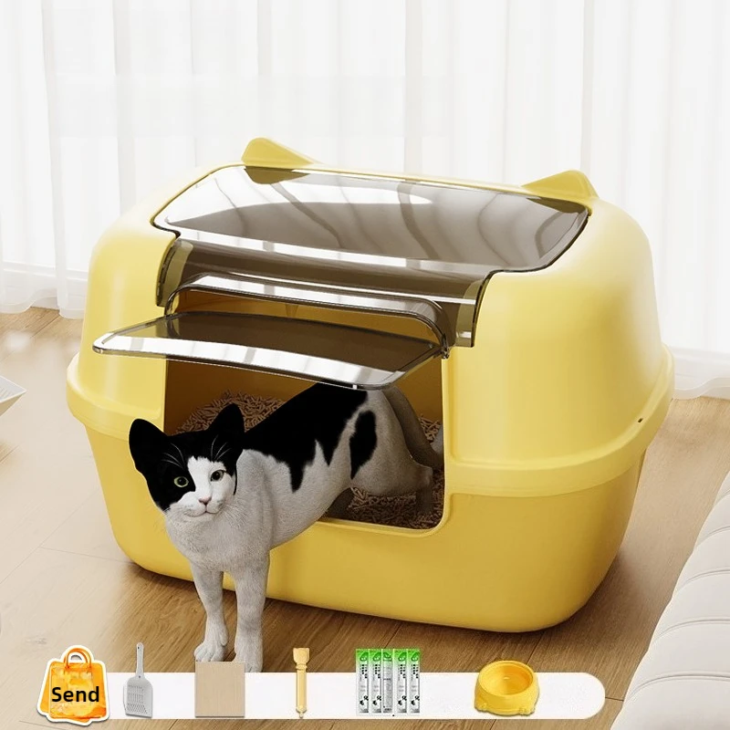 Oversized Cat Bedpans Isolate Odors Cat Litter Box Anti-splash Kitten Toilet Deodorant Fully Enclosed Cat Supplies Free Gift