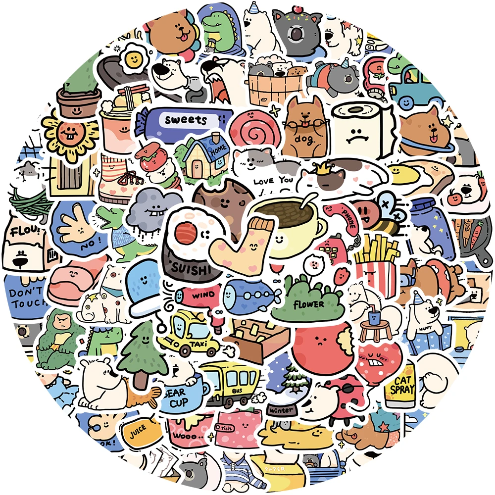 

100 шт. стикеры в виде животных для гостиниц, милые материалы для учетных записей, чехлы для телефонов, чемоданы для ноутбуков, чашки с водой, водонепроницаемые Стикеры