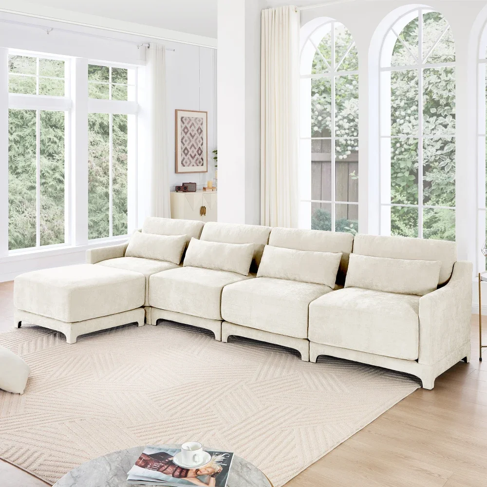 

Living Room Sofa, L Shaped Couch with Lumbar Pillow, with Ottoman, Oversized Deep Seat Sectional Couches