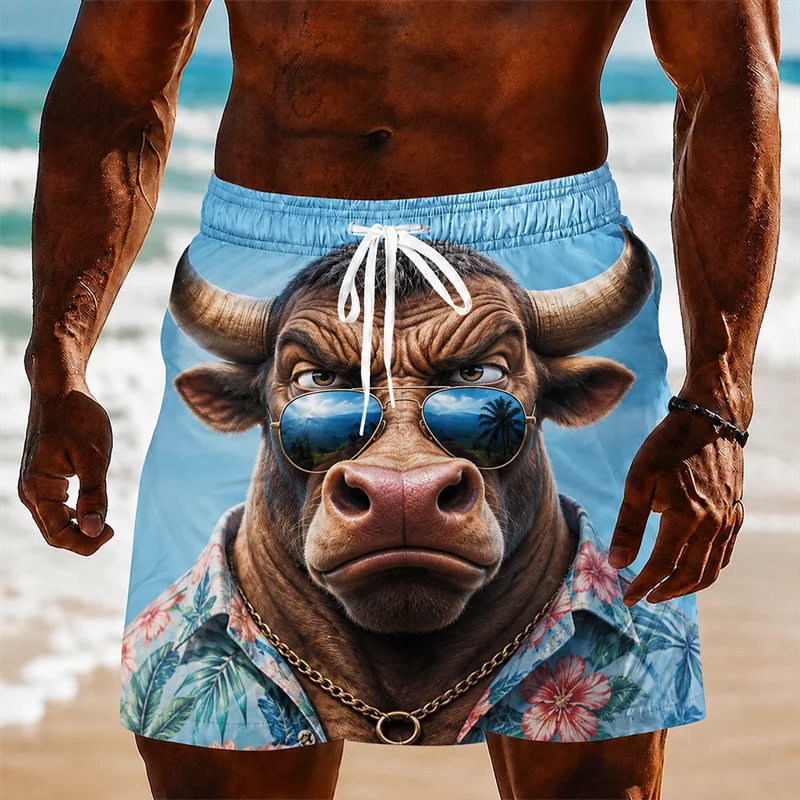 New Unique 3D Big Animal Head Graphic Men's Swim Board Shorts Funny Monkey Cow Shark Duck Pattern Beach Trunks For Beach Holiday