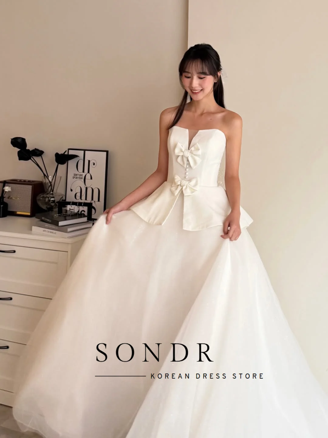 Sondr Sweetheart Bow Korean Wedding Dresses A-Line Photo Shoot Silk Tulle Satin Elegant Long Bridal Gowns 웨딩드레스 Customized