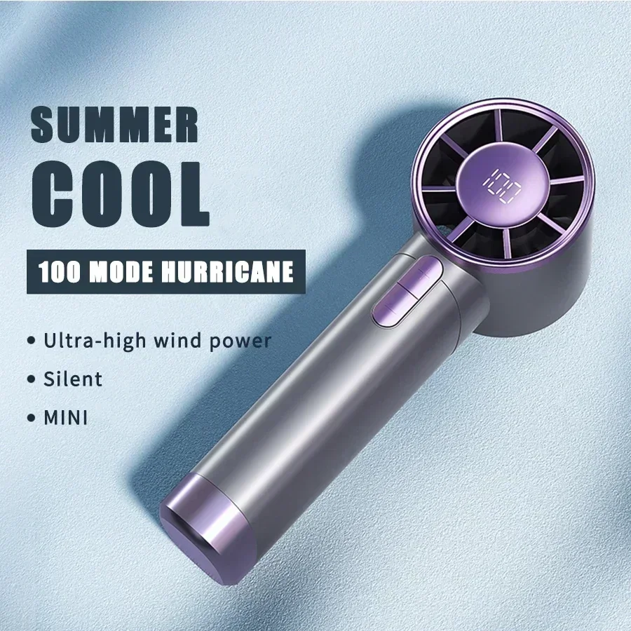 

Ручной вентилятор для кемпинга, 1-100 скоростей, регулируемый турбонаддув, 3000 мАч, аккумуляторные вентиляторы со светодиодным дисплеем, перезаряжаемый через USB портативный персональный вентилятор