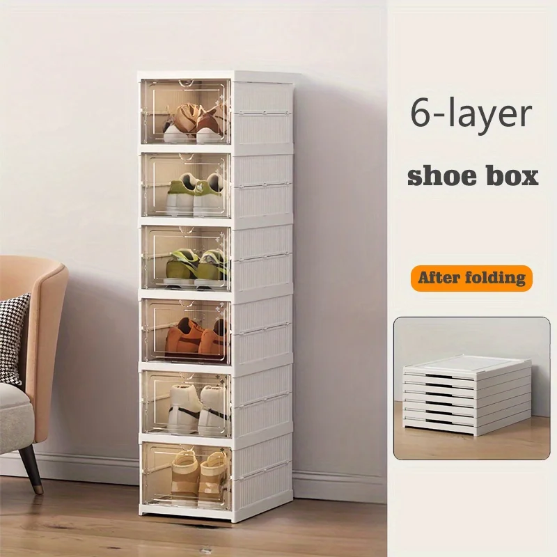 Stackable Shoe Organizer -Dustproof Storage Cabinet with Doors - Durable Plastic Boot and Accessory Rack