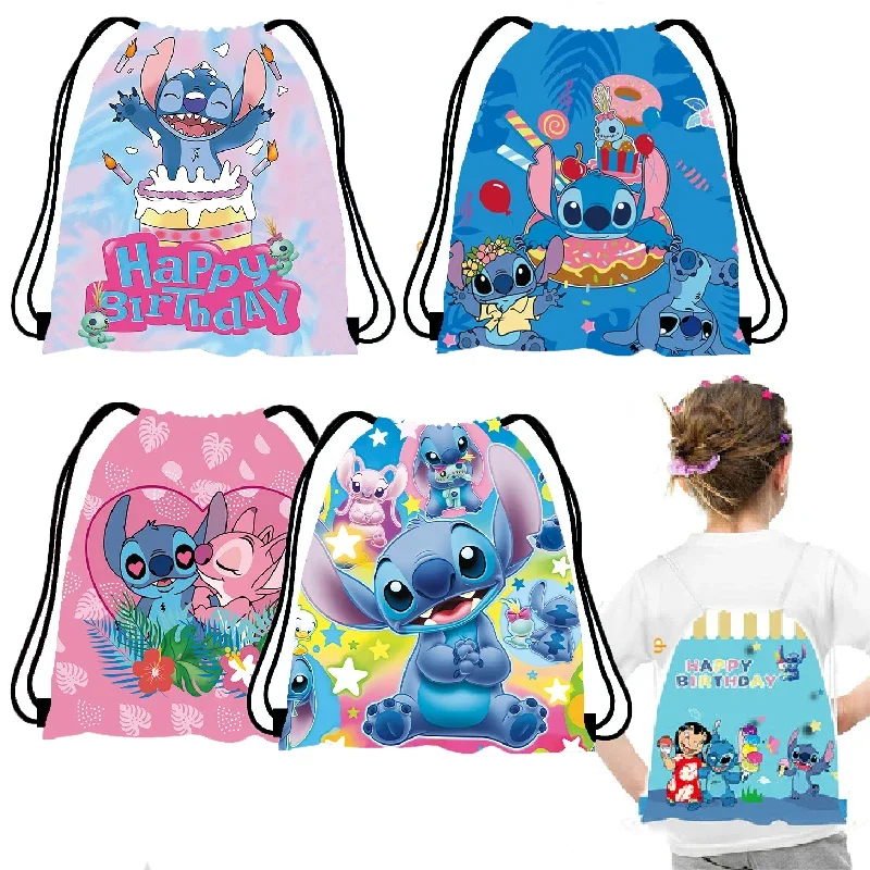 Disney Anime Stitch Non woven Drawstring Bag Kawaii Lilo & Stitch Birthday Party Gift Bag Children Shoulder Storage Bag Gifts