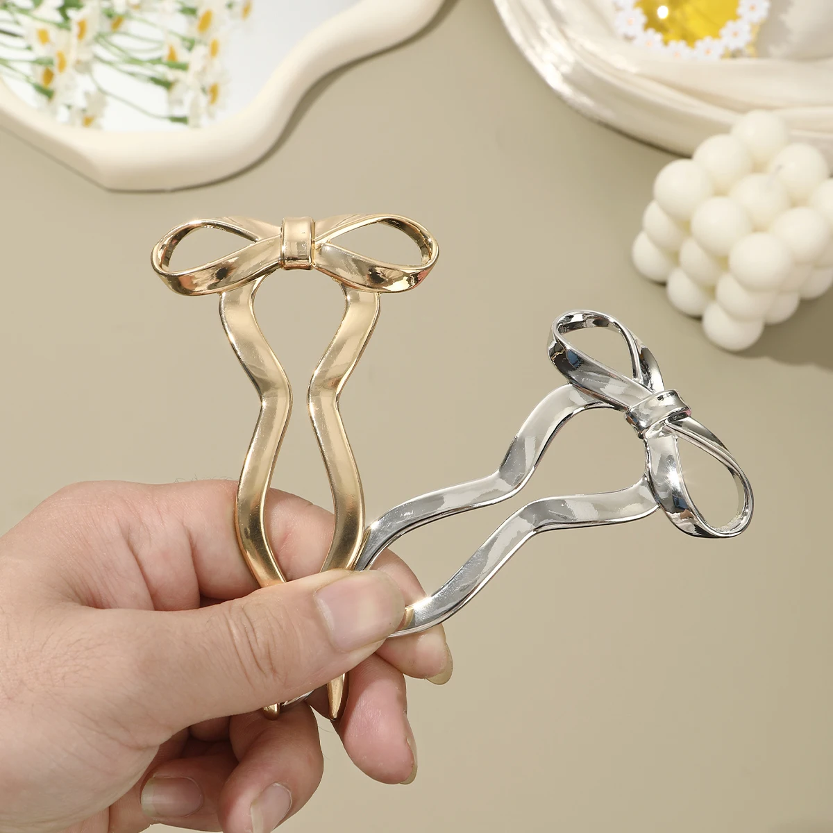 1pc Fashion Bowknot Hair Stick Girls New Alloy Hair Fork Elegant Hairpin Women Temperament Headwear Hair Clips Accessories