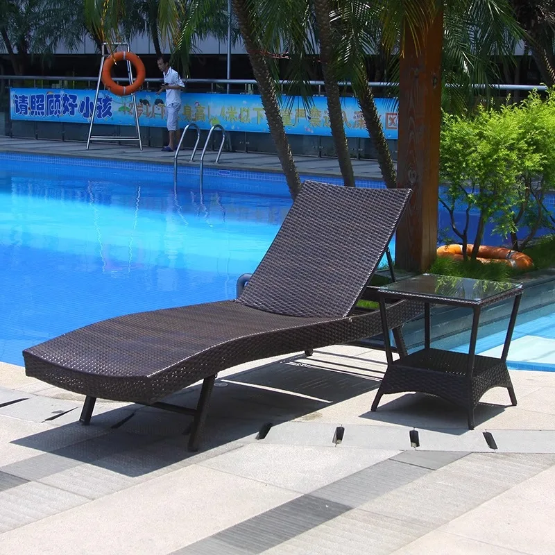 Outdoor lounge chair villa courtyard swimming pool beach chair outdoor open-air hot spring spa rattan folding bed