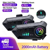 1/2 Uds V10 intercomunicador para motocicleta casco Bluetooth 5,3 para 2 conductores intercomunicador 300M interfono impermeable para motocicleta