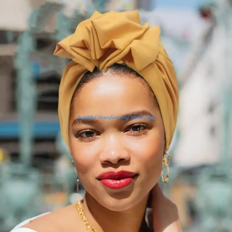 

E56A Women Turbans Forehead for Cross Knot Headwrap Pre-Tied Bonnet for Women Multico