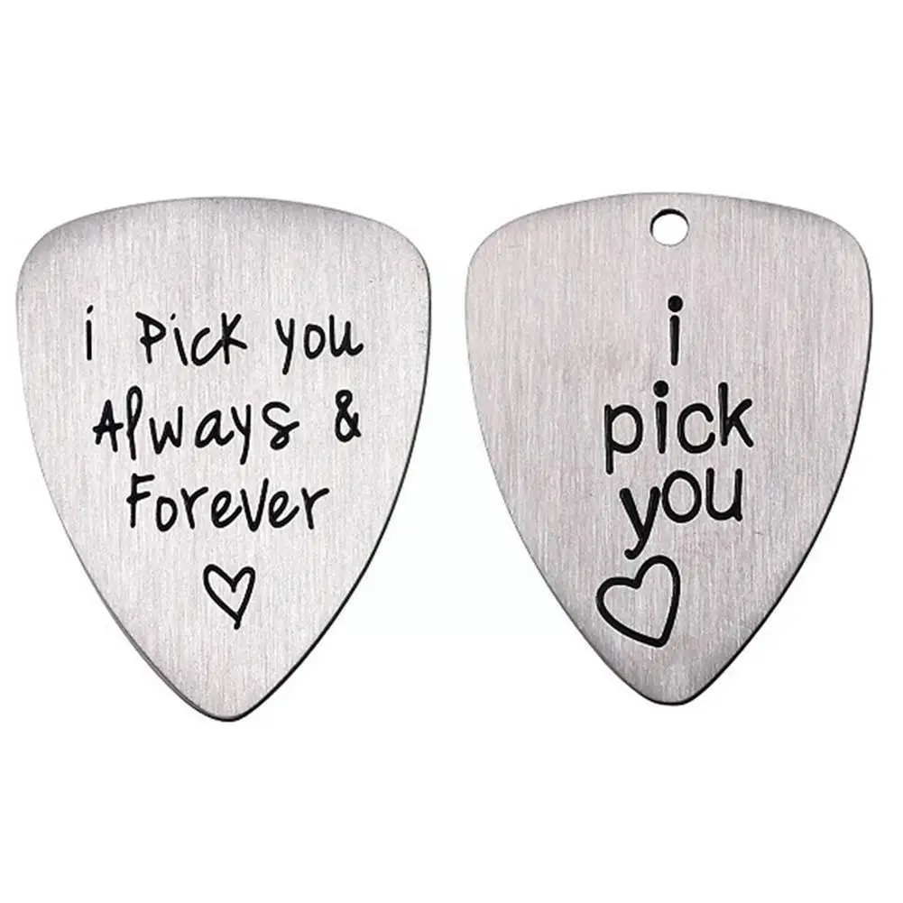 Titanium Steel Carved Guitar Pick I Pick You Always Smooth Bass Guitar Accessories Pick Electric Guitar Acoustic Ukulele T8K9