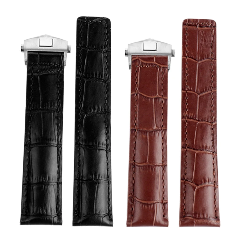 19mm 20mm 22mm For TAG Heuer Calera Leather Watchband Blue brown black red line Crocodile Leather Men\'s watch strap Accessories