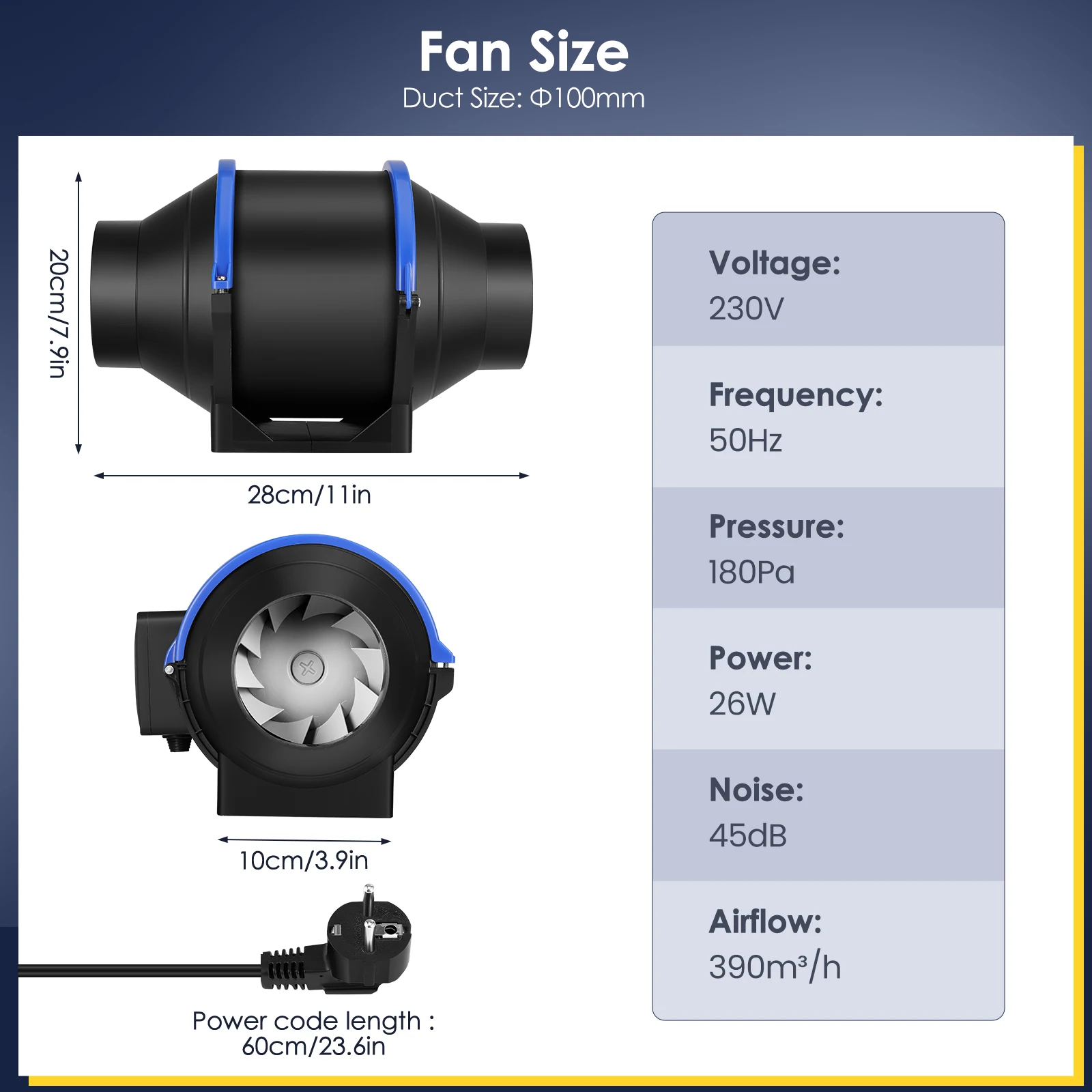 4 inch 100 mm pijpventilator met snelheidsregelaar 390 m3/u rookkanaal inline kanaalventilator luchtventilatie afzuigventilator voor badkamer kantoor fabriek