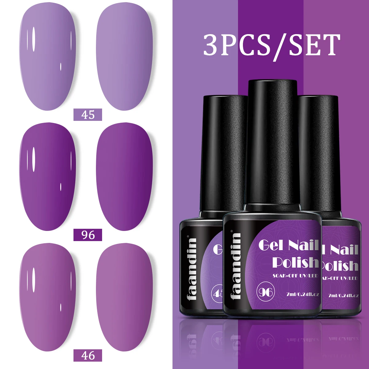 Faandin 3 قطع/مجموعة 7 مل * 3 قطع، تطبيق أكثر سمكًا للحصول على نتائج أفضل، لون غني، أرجواني، سلسلة وردي، مجموعة طلاء أظافر جل بلون خالص، هدية مثالية، جل طلاء أظافر قوي وطويل الأمد، جل أساسي لصالونات الأظافر للحفلات الراقصة، صالونات الأظافر، صالونات الأساسية بالجملة
