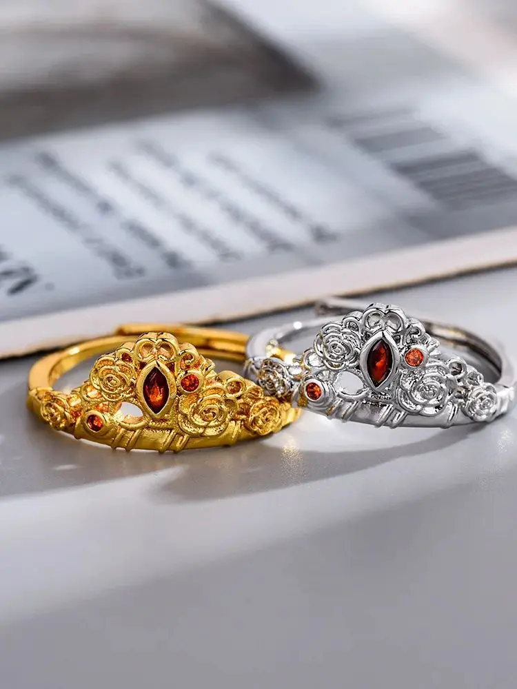 خاتم تاج الأميرة اليكرا للنساء والفتيات ، مطلي بالذهب ، زهرة قابلة للتعديل ، حفلة خطوبة ، إكسسوارات مجوهرات ، هدايا أنيقة