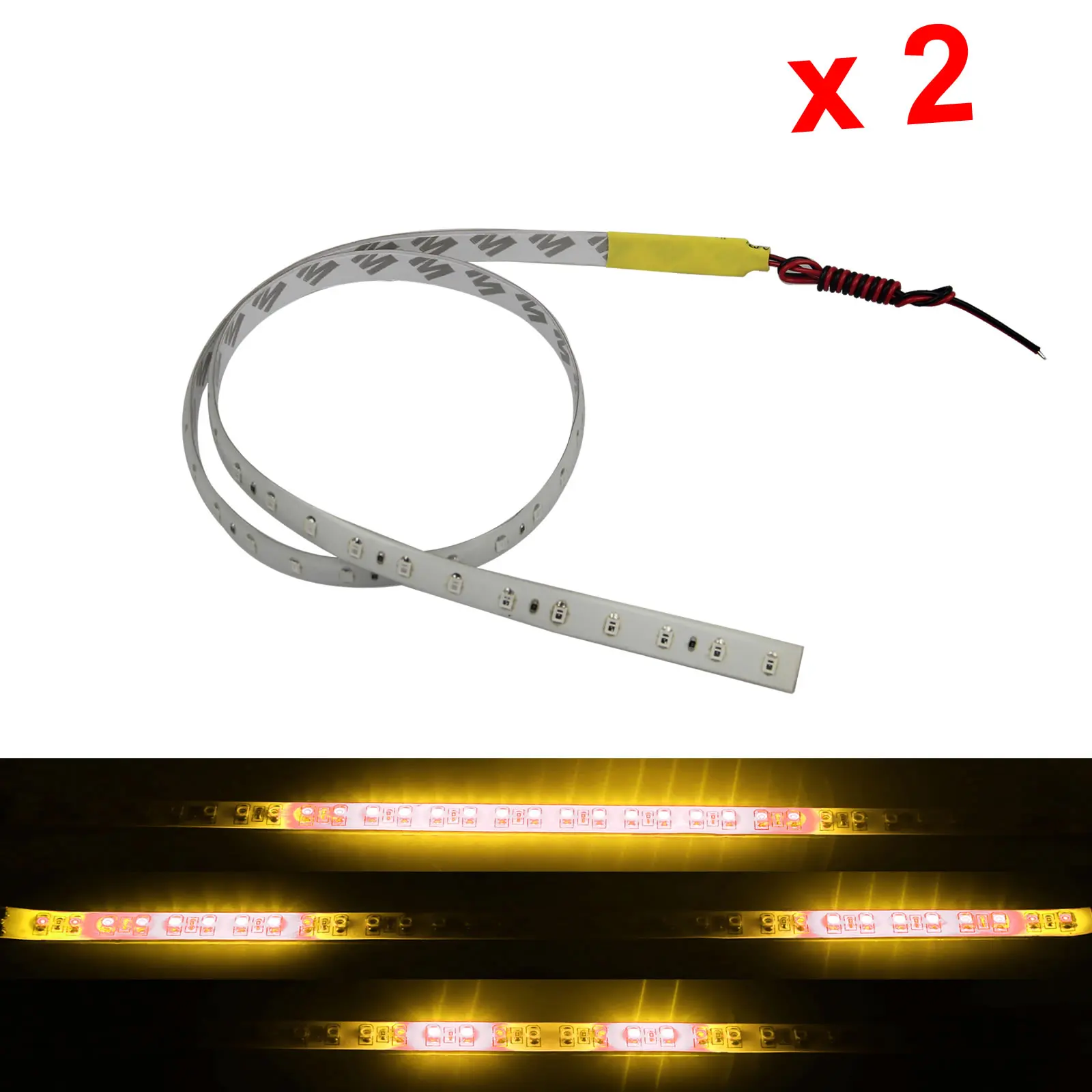 2x Yellow Flexible Strip Light 60CM 2FT Knight Rider Flash Strobe Scanner Waterproof 48 1210 SMD LED M021-Y